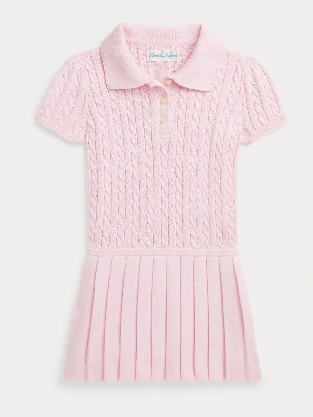 Ralph Lauren Light Pink Cable-Knit Polo Pleated Dress
